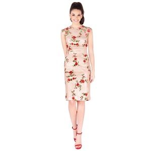 Mac Duggal Sequin Floral Embroidered Dress in Blush Size 16 NWT